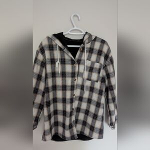 Checkered Hooded Button-Up Shirt